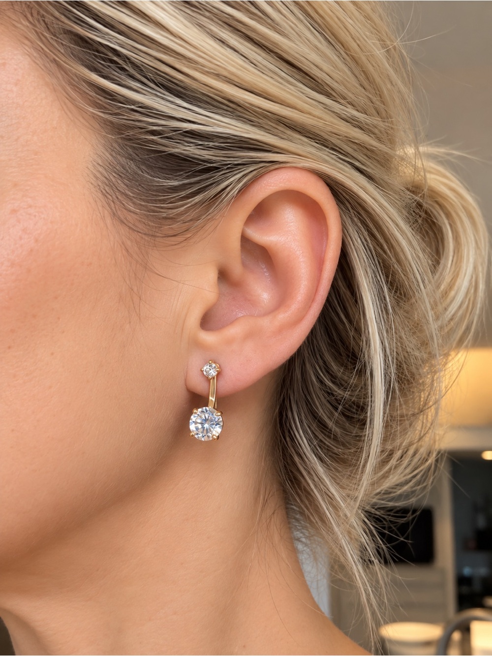 2 in 1 Gold Tone Crystal Drop Earrings, Stud & Drop Earrings